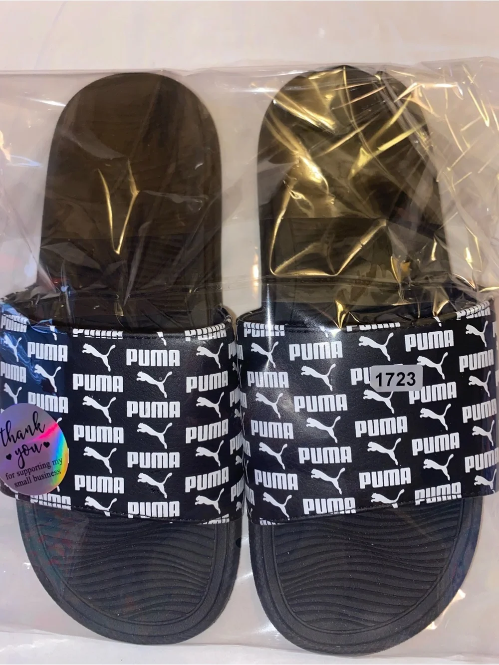 Puma Black & White Logo Slide Sandals